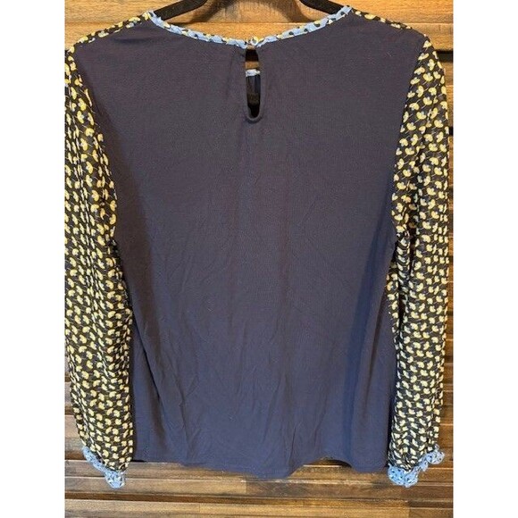 Boden Floral Blouse Top Womens Size 6 Navy Yellow Sheer Sleeves Ruffle - Picture 5 of 11